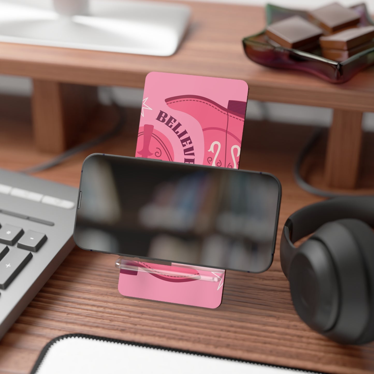 Believe In Yourself Pink Affirmation Mobile Display Stand for Smartphones