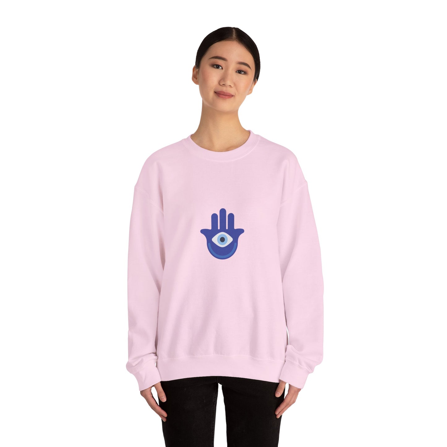 Evil Eye Hamsa Classic White Crewneck Sweatshirt — Unisex Heavy Blend Crew