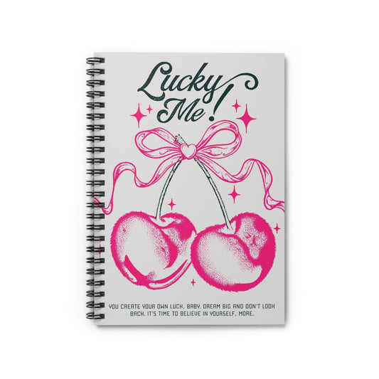 Lucky Me! Spiral Notebook, Inspirational Journal, Cute Stationery Gift, Self-Belief Planner, Cherry Blossom Design