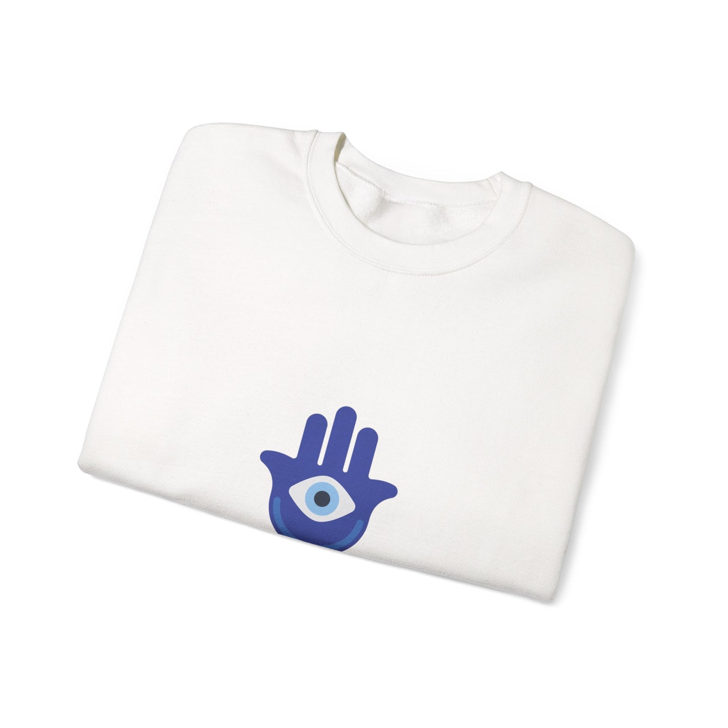 Evil Eye Hamsa Classic White Crewneck Sweatshirt — Unisex Heavy Blend Crew