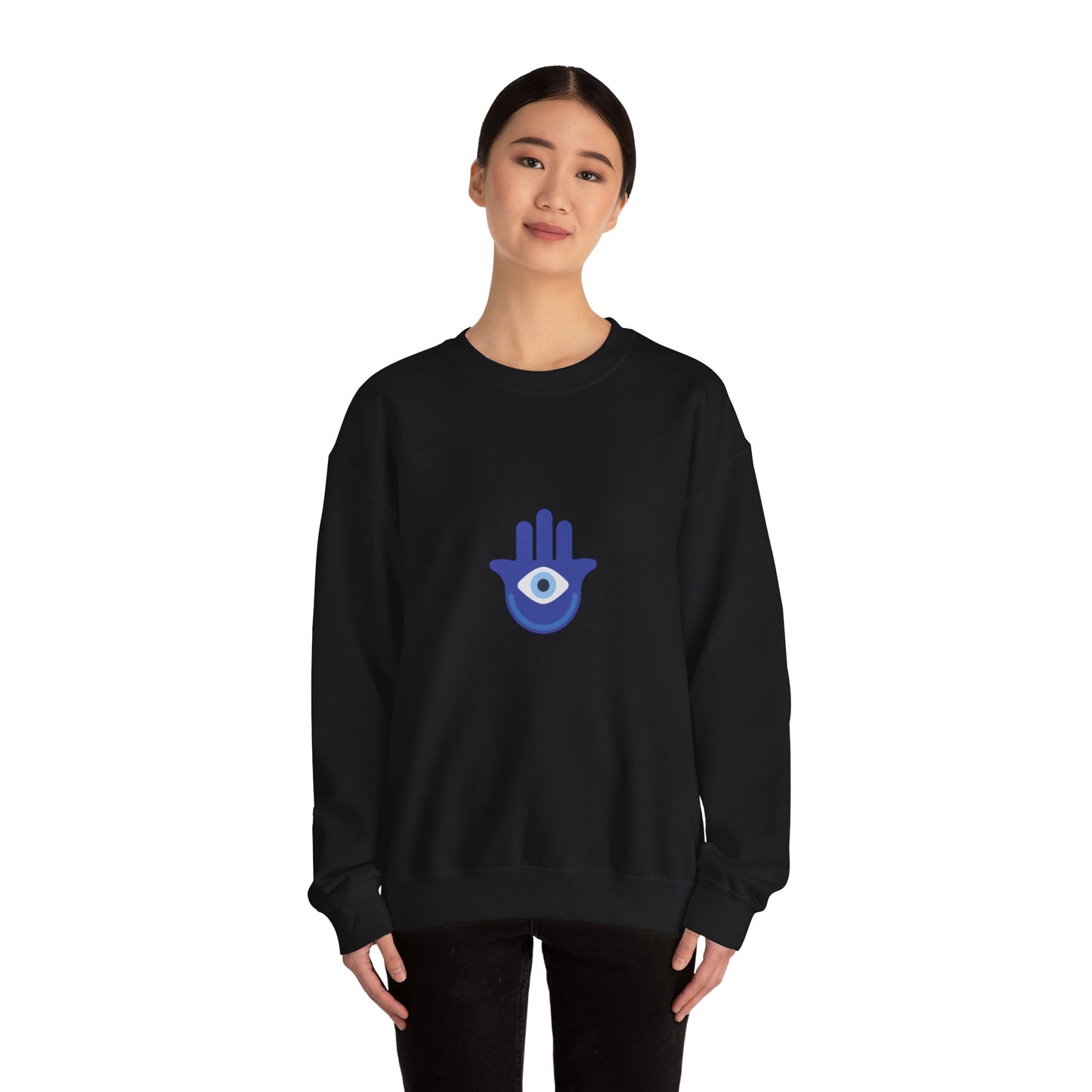 Evil Eye Hamsa Classic White Crewneck Sweatshirt — Unisex Heavy Blend Crew