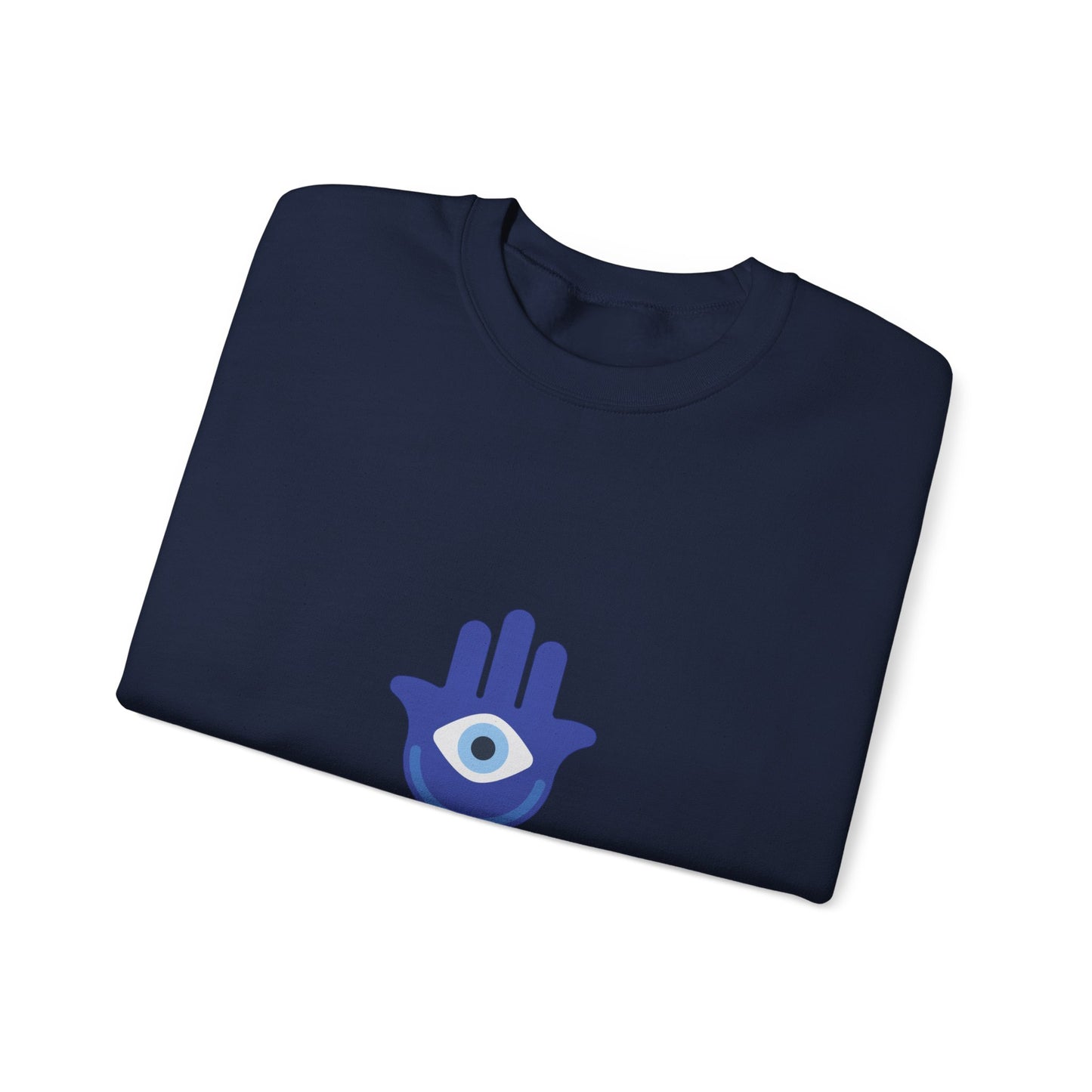 Evil Eye Hamsa Classic White Crewneck Sweatshirt — Unisex Heavy Blend Crew