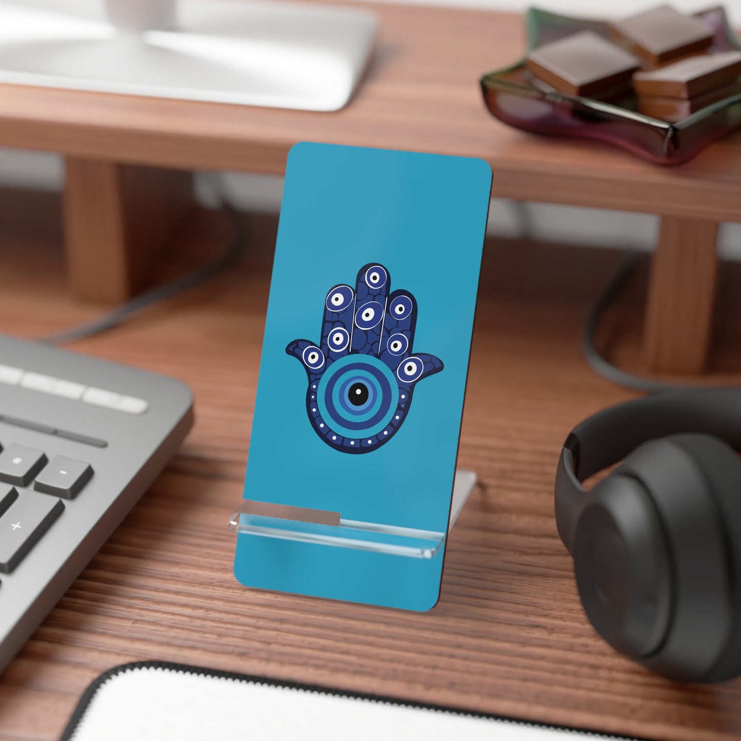 Evil Eye Hamsa Teal Mobile Display Stand for Smartphones