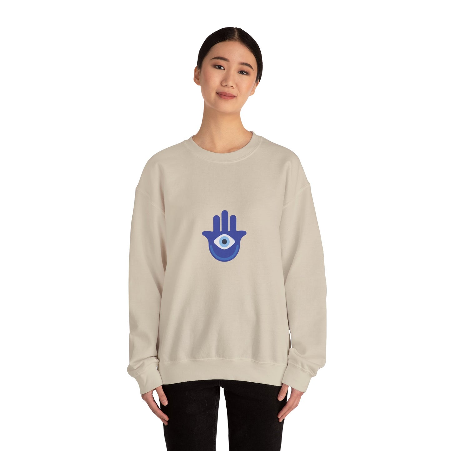 Evil Eye Hamsa Classic White Crewneck Sweatshirt — Unisex Heavy Blend Crew