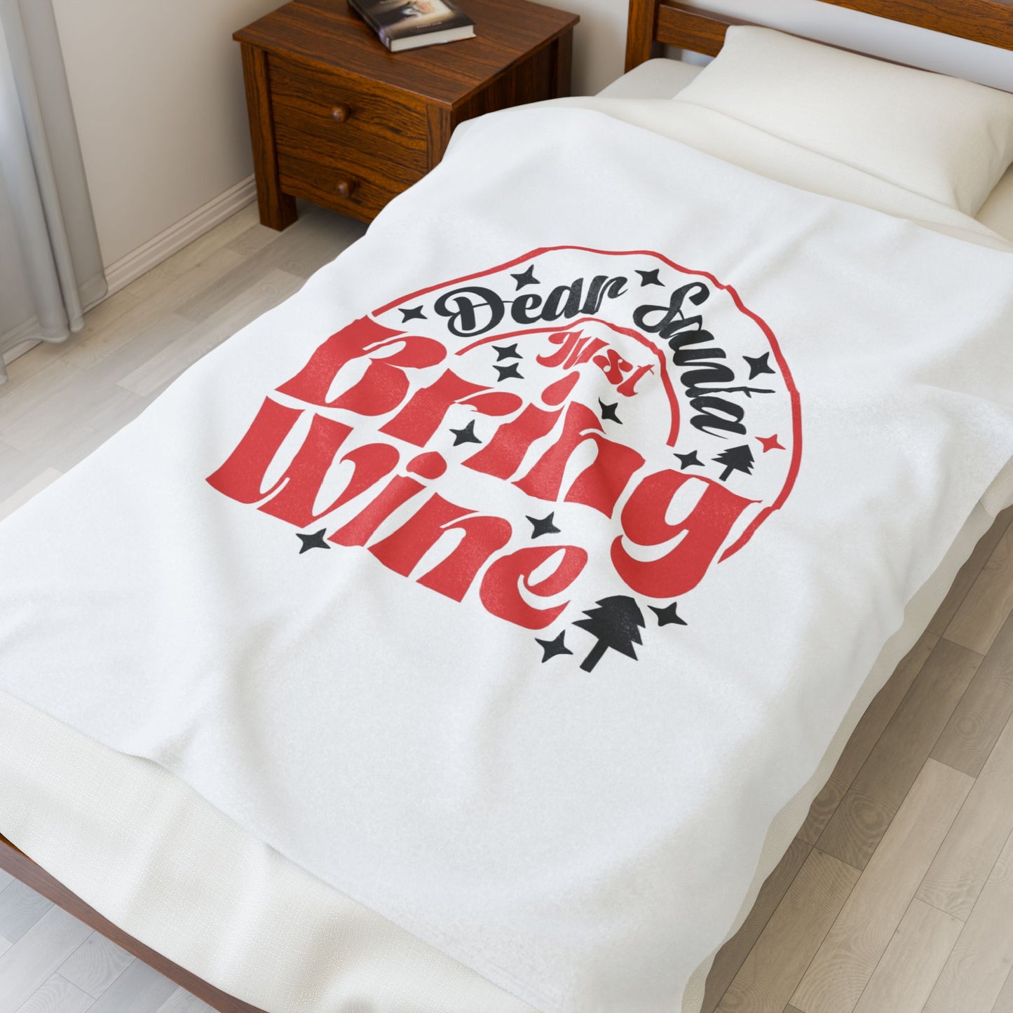 Dear Santa Bring Wine Velveteen Plush Blanket, Gift For Wine Lovers, Santa Blanket, Holiday Blanket