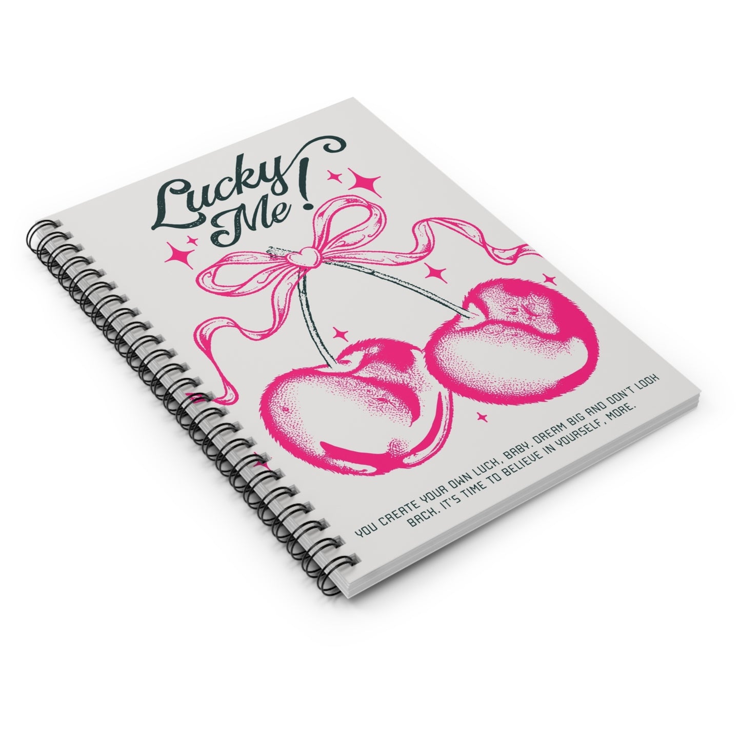 Lucky Me! Spiral Notebook, Inspirational Journal, Cute Stationery Gift, Self-Belief Planner, Cherry Blossom Design