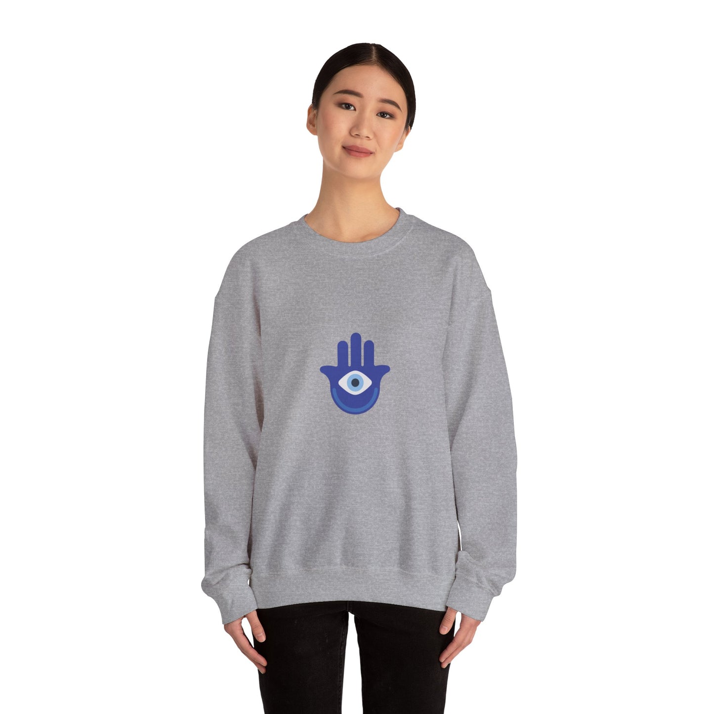 Evil Eye Hamsa Classic White Crewneck Sweatshirt — Unisex Heavy Blend Crew