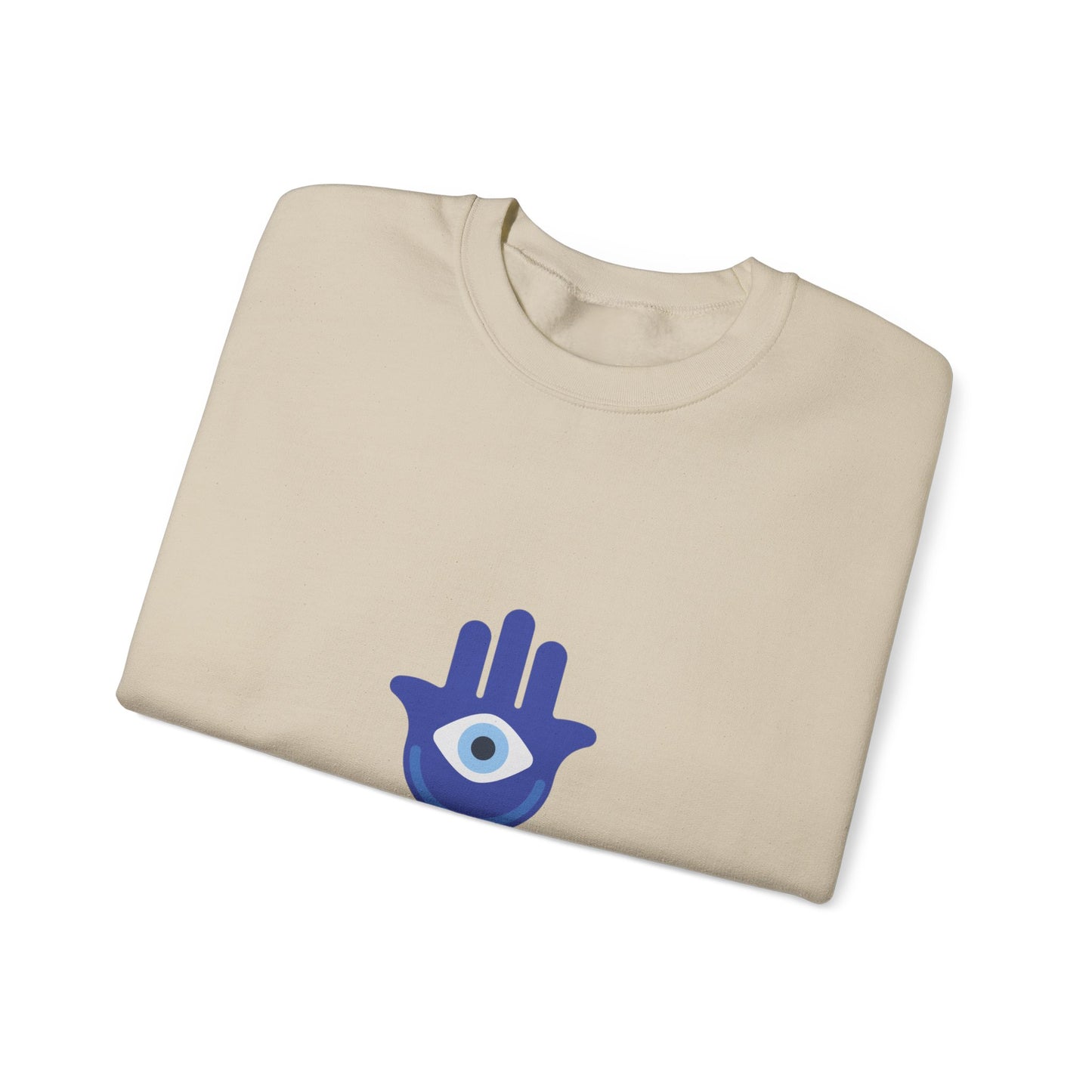 Evil Eye Hamsa Classic White Crewneck Sweatshirt — Unisex Heavy Blend Crew